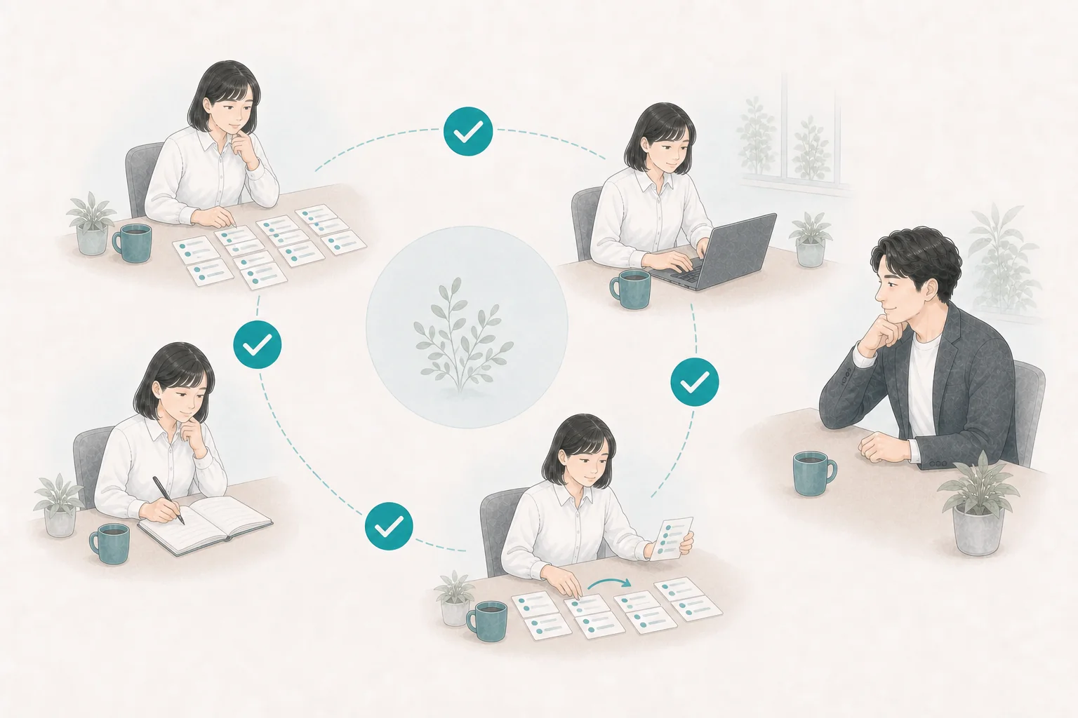 自分で一日の計画を立てるメンバーと支援するマネージャー